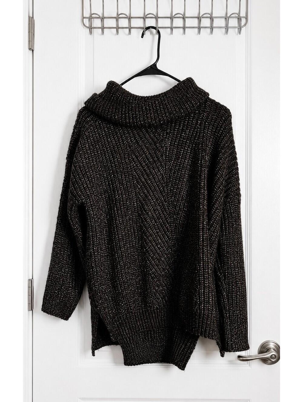 Time and Tru Medium Chunky Cowl Neck Sweater Black Gray Marled Oversized Knit